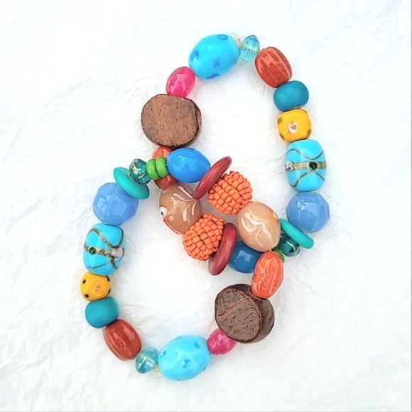 ART GLASS COLORFUL BEAD BRACELETS - LOT BUNDLE OF 4 - Picture 6 of 6